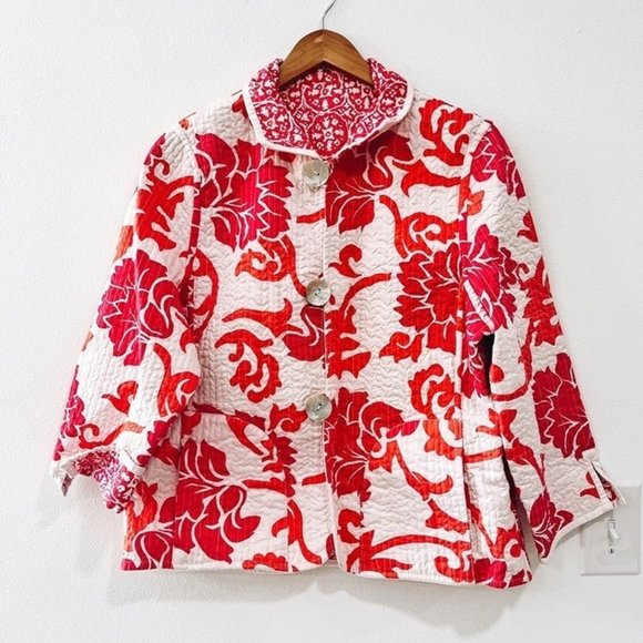 Jackets & Blazers - Reversible cotton button down pink and orange lightweight jacket blazer size M